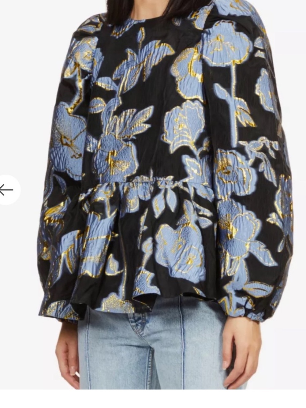 STINE GOYA Jenny Floral-Jacquard Organza Top Puff Sleeve Blouse Size M